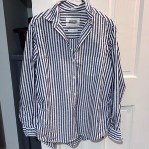 GRAYSON The Hero Button Down Cotton Shirt, Blue & White Striped, Size 4/L